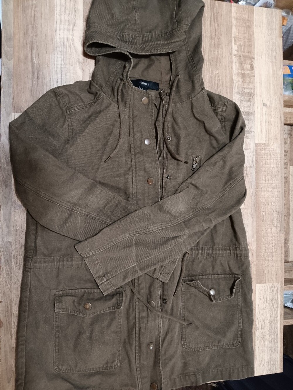 Forever 21 Olive Green Hooded Utility Jacket